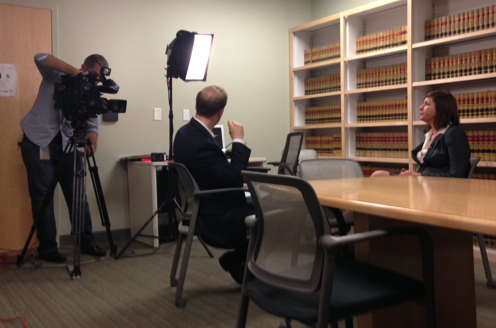 Cheryl being interviewed by KTVU2 San Francisco's Eric Rasmussen following an aquittal in a homicide trial